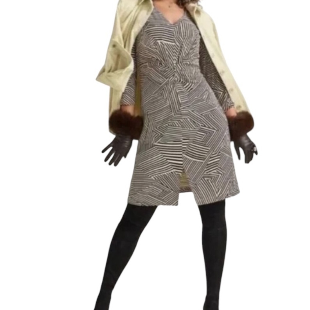 CAbi Black and White Geometric "Manhattan" Jersey Knit Dress #4614 S